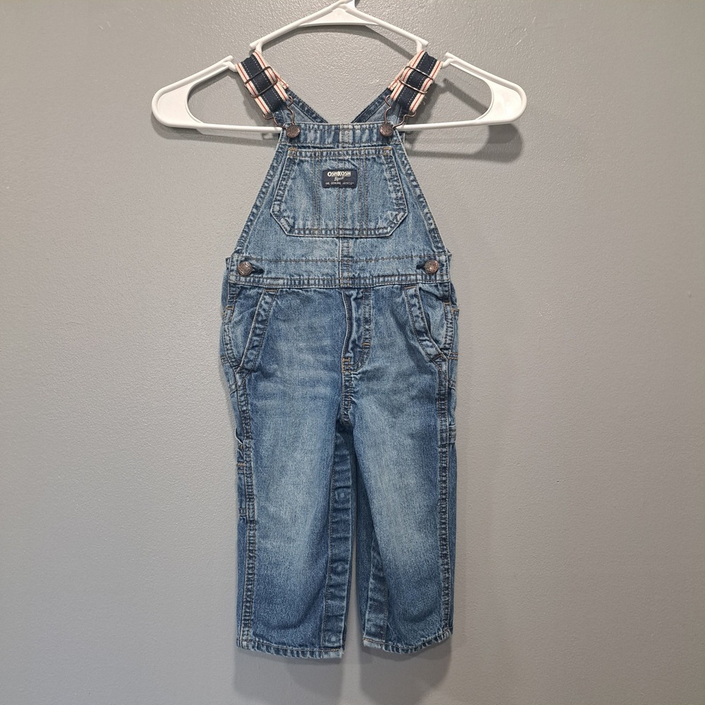 OshKosh B'gosh Kids‎ Blue Denim Vestbak Overalls 12-18M Carpenter Stripe Kidcore